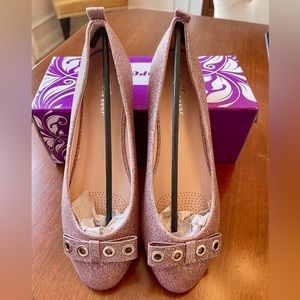 Womens Ballet Flat Glitter Micro Sequin Front Bow Tie Size 8 Rose Gold